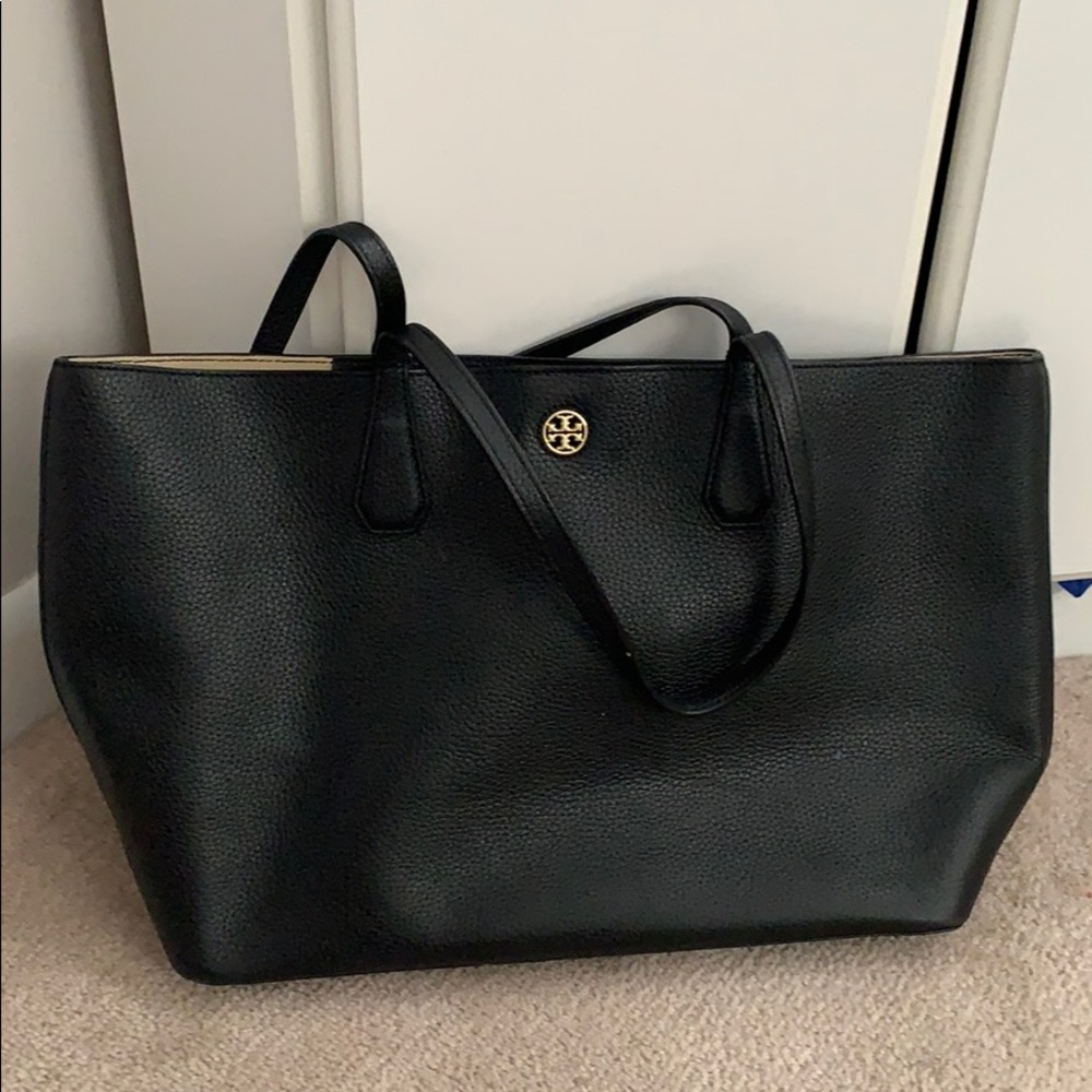 Black leather Tory tote